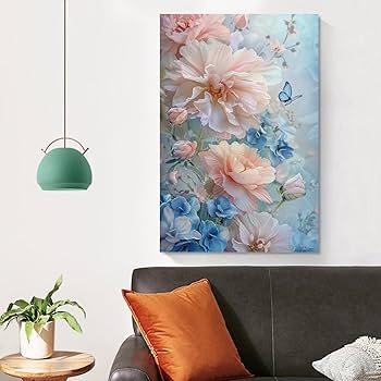 絵画  「咲き誇っている花」 Amazon.co.jp: 絵画 咲き誇る花の間を蝶が舞うインテリア 絵画